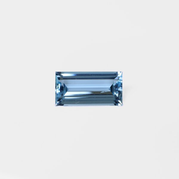 3.96 carat baguette cut aqua blue aquamarine gemstone from Mozambique.