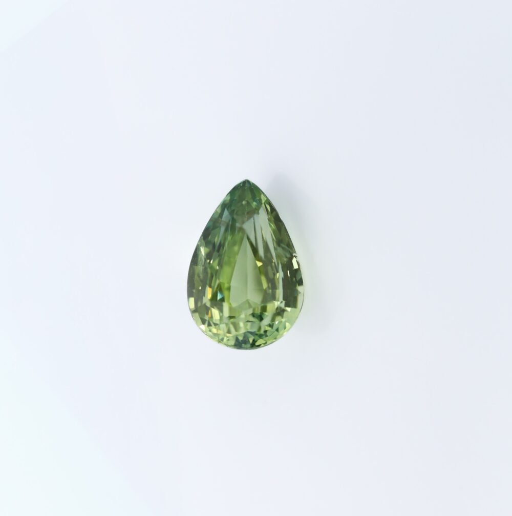 Flawless Unheated Yellowish-Green Sapphire – 3.09 Carat Pear Cut