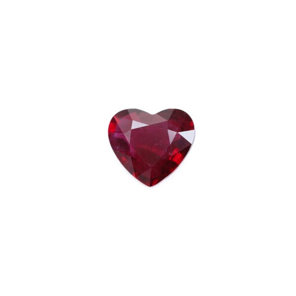 "1.98 carat natural unheated Mozambique ruby, Pigeon Blood Red color, VVS clarity, heart cut."